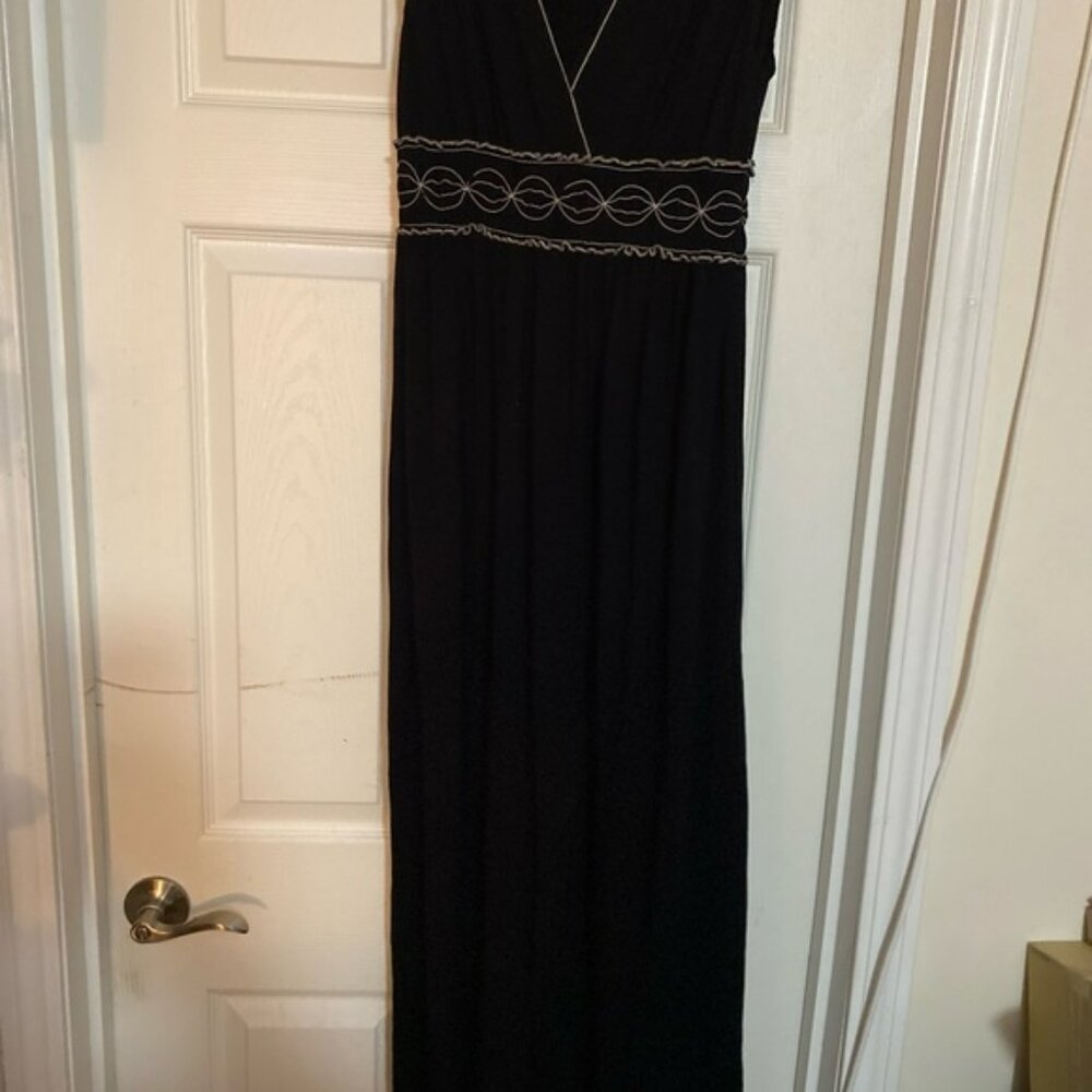 Max Studio Black Maxi Dress with Embroidered Waist